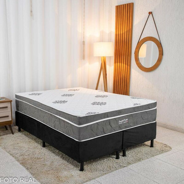 Box Casal Bipartida Sued Preto Nosso Sonho + Colcho Casal Essential Pocket Molas Ensacadas 138x188x68 - Inovaflex | Suporta at 240kg