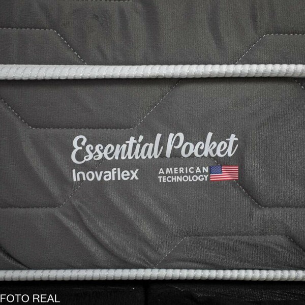 Box Casal Bipartida Sued Preto Nosso Sonho + Colcho Casal Essential Pocket Molas Ensacadas 138x188x68 - Inovaflex | Suporta at 240kg