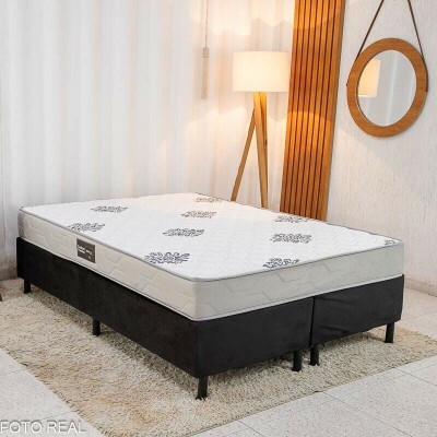 Box Casal Bipartida Sued Preto Nosso Sonho + Colcho Casal Confort Premium Ortopdico D28 138x188x18 - Inovaflex | Suporta at 240kg