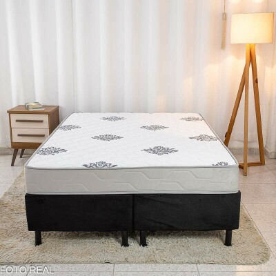 Box Casal Bipartida Sued Preto Nosso Sonho + Colcho Casal Confort Premium Ortopdico D28 138x188x18 - Inovaflex | Suporta at 240kg