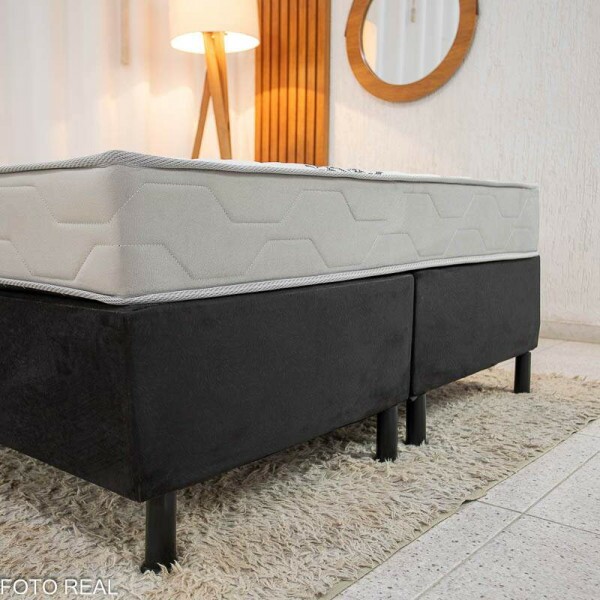 Box Casal Bipartida Sued Preto Nosso Sonho + Colcho Casal Confort Premium Ortopdico D28 138x188x56 - Inovaflex | Suporta at 240kg