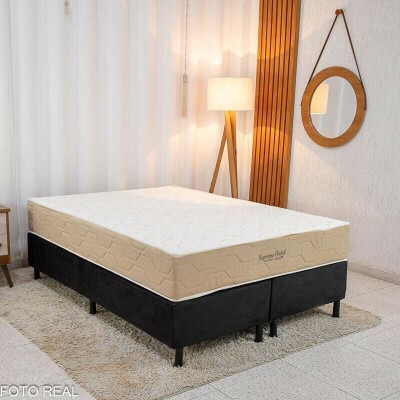 Box Casal Bipartida Sued Preto Nosso Sonho + Colcho Casal Supreme Pocket Molas Ensacadas 138x188x25 - Inovaflex | Suporta at 240kg
