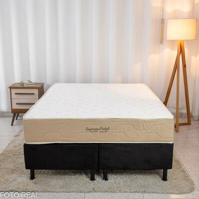 Box Casal Bipartida Sued Preto Nosso Sonho + Colcho Casal Supreme Pocket Molas Ensacadas 138x188x25 - Inovaflex | Suporta at 240kg