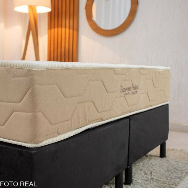 Box Casal Bipartida Sued Preto Nosso Sonho + Colcho Casal Supreme Pocket Molas Ensacadas 138x188x63 - Inovaflex | Suporta at 240kg