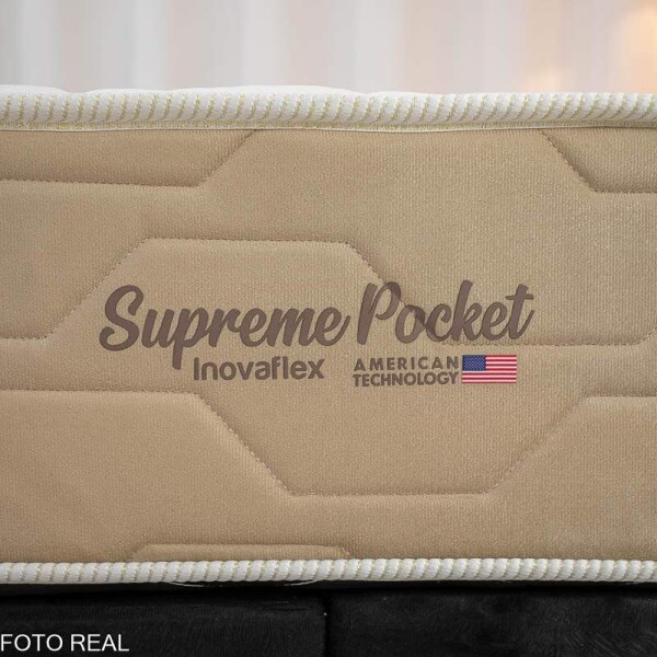 Box Casal Bipartida Sued Preto Nosso Sonho + Colcho Casal Supreme Pocket Molas Ensacadas 138x188x63 - Inovaflex | Suporta at 240kg