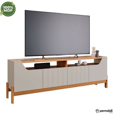 Rack Bancada Moema Off/Cinamomo 100% MDF TV at 70 Polegadas - Permbili