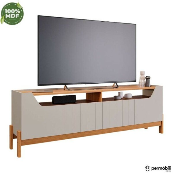 Rack Bancada Moema Larg. 1.85m Off/Cinamomo 100% MDF para TV at 70\\\" - Permbili