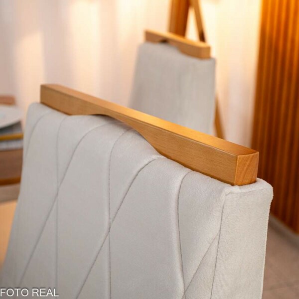 Mesa de Jantar Dubai Tampo Londres Cinamomo 160x80 6 Cadeiras Lisboa Veludo Bege 512 Madeira Macia