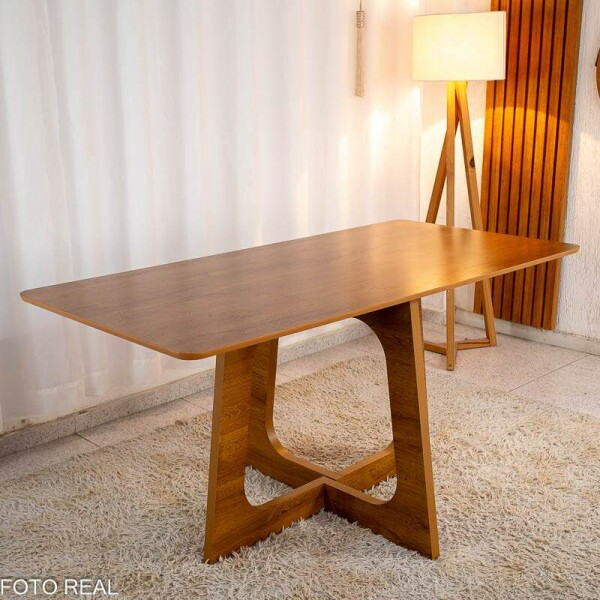 Mesa de Jantar Dubai Tampo Londres Cinamomo 160x80 6 Cadeiras Lisboa Veludo Bege 512 Madeira Macia