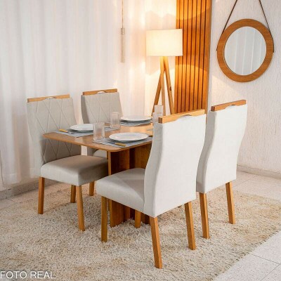 Mesa de Jantar Salina 120x80 Tampo Londres Cinamomo 4 Cadeiras Lisboa Bege 512 Madeira Macia Art Assento
