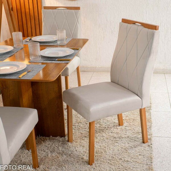 Mesa de Jantar Salina 120x80 Tampo Londres Cinamomo 4 Cadeiras Lisboa Bege 512 Madeira Macia Art Assento