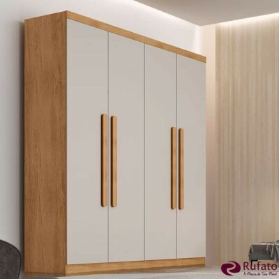 Guarda-roupa Imprio Nature/Off 4 Portas 3 Gavetas Larg. 1.80m 100% MDF Rufato