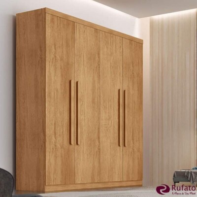 Guarda-roupa Imprio Nature 4 Portas 3 Gavetas Larg. 1.80m 100% MDF Rufato