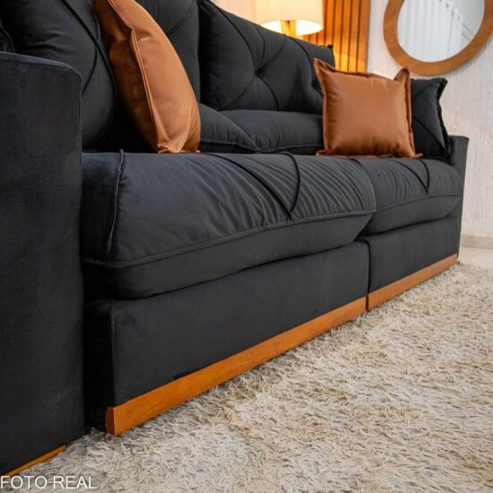 Sof� Retr�til Reclin�vel Gran Bello 2,30m Veludo Preto 21 - Molas Ensacadas