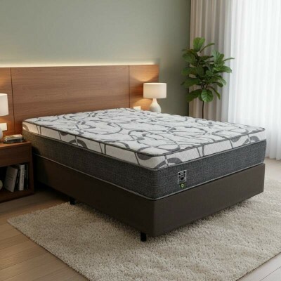 Box Casal Universal Linho Grafite Gazin + Colcho Casal Madrid Euro Molas Ensacadas 138x188x73 Umaflex - Suporta at 240kg