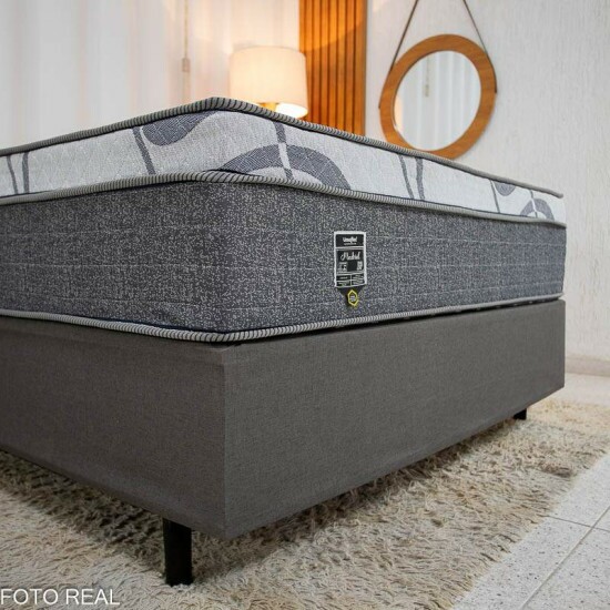 Box Casal Universal Linho Grafite Gazin + Colcho Casal Madrid Euro Molas Ensacadas 138x188x73 Umaflex - Suporta at 240kg