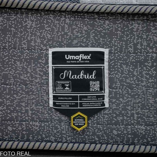 Box Casal Universal Linho Grafite Gazin + Colcho Casal Madrid Euro Molas Ensacadas 138x188x73 Umaflex - Suporta at 240kg