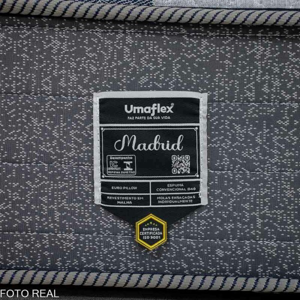 Box Casal Universal Linho Grafite - Gazin + Colcho Casal Madrid Euro Molas Ensacadas 138x188x73 Umaflex - Suporta at 240kg