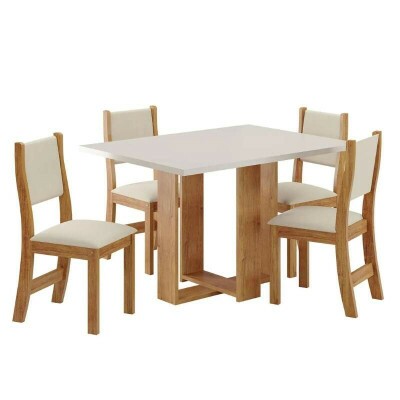 Mesa de Jantar Magic 120x80 Tampo Off Mel/Blonde + 4 cad. Sol Assento veludo Marfim - Viero