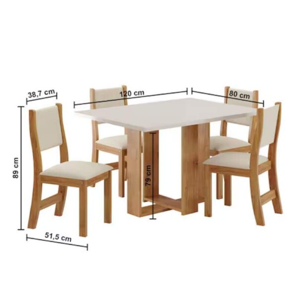 Mesa de Jantar Magic 120x80 Tampo Off Mel/Blonde + 4 cad. Sol Assento veludo Marfim - Viero