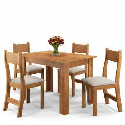 Mesa de Jantar Perla 11075 Mel + 4 Cad. Brisa Linho Assento Bronze - Viero