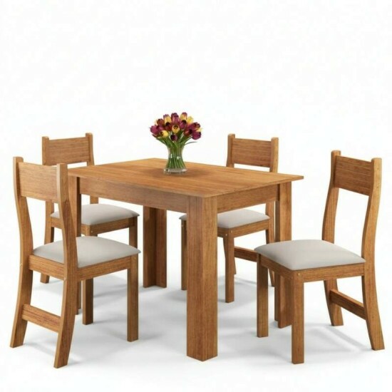 Mesa de Jantar Perla 110x75 Mel + 4 Cadeiras Brisa Linho Bronze - Viero
