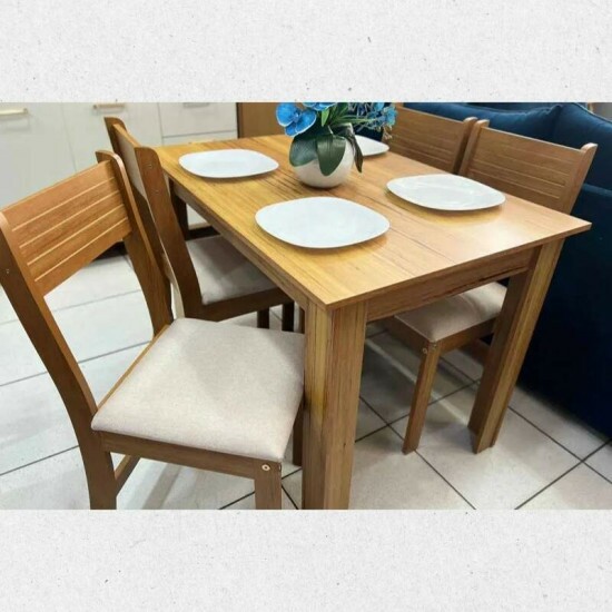 Mesa de Jantar Perla 110x75 Mel + 4 Cadeiras Brisa Linho Bronze - Viero