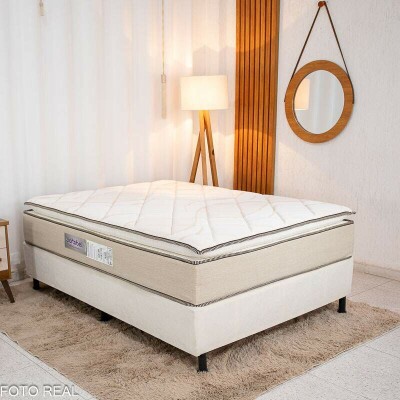 Box Casal Sued Bege Nosso Sonho + Colcho Casal Copacabana Linho Bege 138x188x68 Molas ensacadas - Portobel | Suporta at 240kg