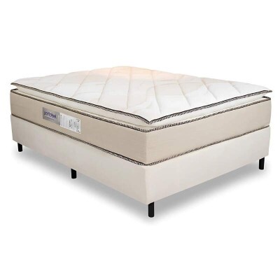 Box Casal Sued Bege Nosso Sonho + Colcho Casal Copacabana Linho Bege 138x188x68 Molas ensacadas - Portobel | Suporta at 240kg