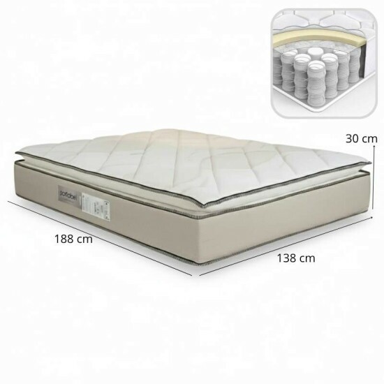 Box Casal Sued Bege Nosso Sonho + Colcho Casal Copacabana Linho Bege 138x188x68 Molas ensacadas - Portobel | Suporta at 240kg