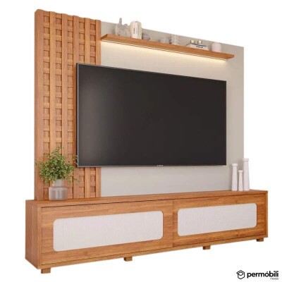 Home Marrocos Larg. 2.30m Cinamomo/Off C/LED 100% MDF para TV at 84