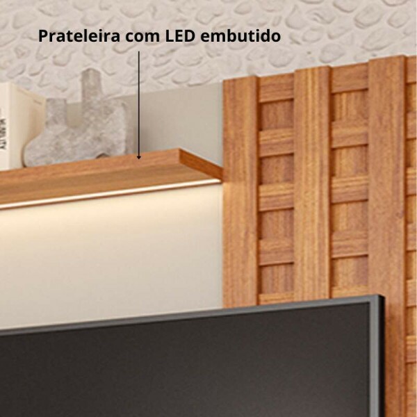 Home Marrocos Larg. 2.30m Cinamomo/Off C/LED 100% MDF para TV at 84\\\" - Permbili