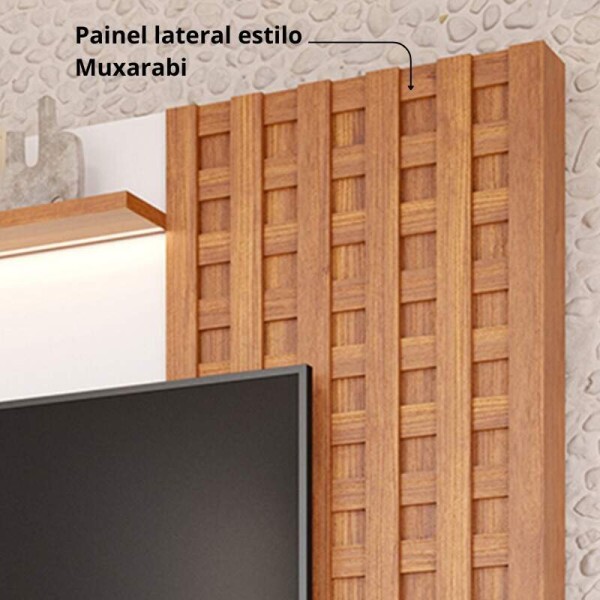 Home Marrocos Larg. 2.30m Cinamomo/Off C/LED 100% MDF para TV at 84\\\" - Permbili