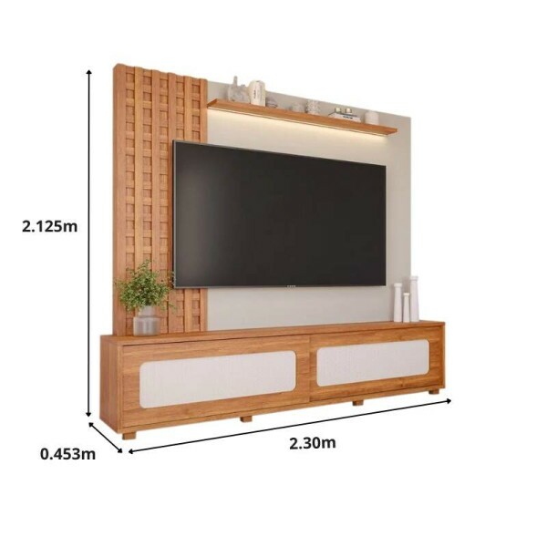Home Marrocos Larg. 2.30m Cinamomo/Off C/LED 100% MDF para TV at 84\\\" - Permbili