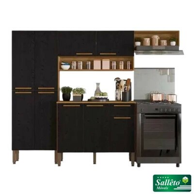 Cozinha Completa Madri Balco + Paneleiro e Areo Cinamomo/Preto - Sallto