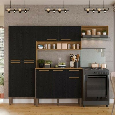 Cozinha Completa Madri Balco + Paneleiro e Areo Cinamomo/Preto - Sallto