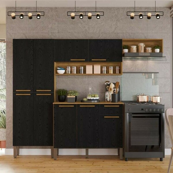 Cozinha Completa Madri Balco + Paneleiro e Areo Cinamomo/Preto - Sallto