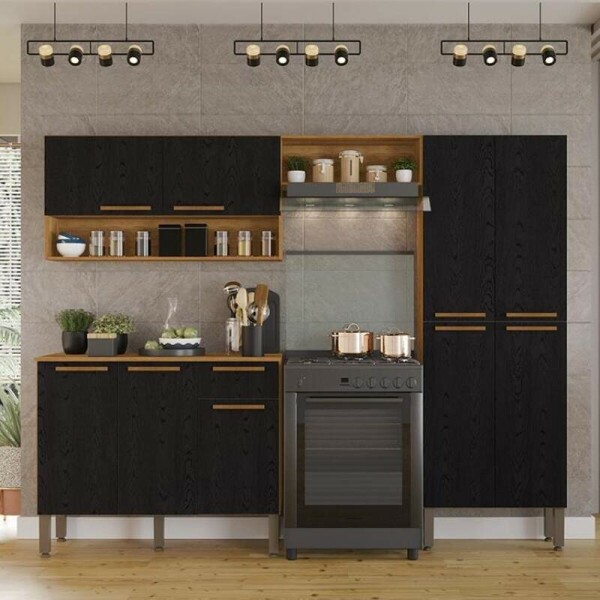 Cozinha Completa Madri Balco + Paneleiro e Areo Cinamomo/Preto - Sallto