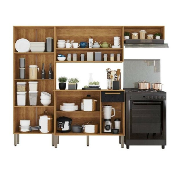Cozinha Completa Madri Balco + Paneleiro e Areo Cinamomo/Preto - Sallto