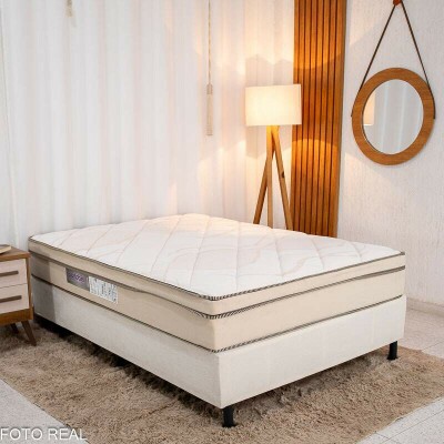 Box Casal Sued Bege Nosso Sonho + Colcho Casal Ipanema Molas Ensacadas 138x188x63 Portobel | Suporta at 240kg