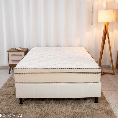 Box Casal Sued Bege Nosso Sonho + Colcho Casal Ipanema Molas Ensacadas 138x188x63 Portobel | Suporta at 240kg