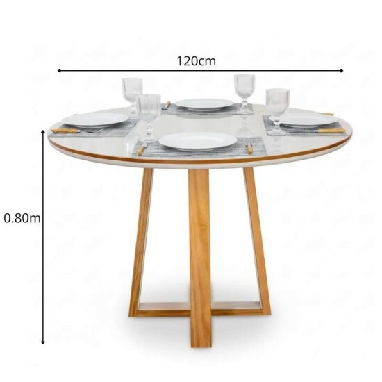 Mesa de Jantar Atlanta Redonda 120cm Vidro Off Base Madeira Minas Plac - Entregue Montada