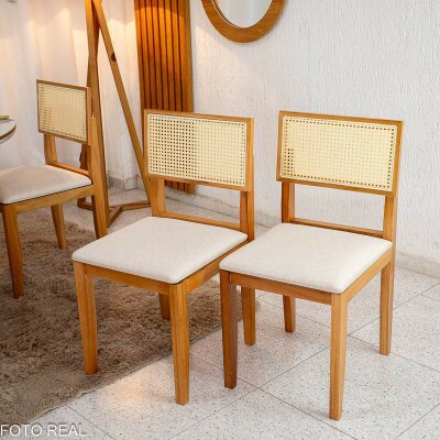 2 Cadeiras Santorini Linho Bege Madeira Macia - Minas Plac