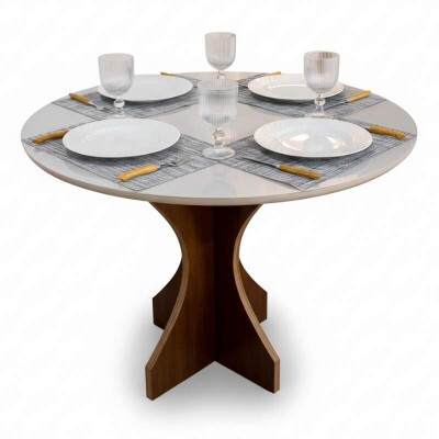 Mesa de Jantar Siena Redonda 100cm Vidro Off/Base Cinamomo - Minas Plac