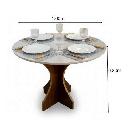 Mesa Siena Redonda 100cm Vidro Off/Base Cinamomo - Minas Plac