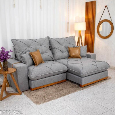 Sof Retrtil Reclinvel Malibu 2.50m Linho Cinza 1008 - D33 e Molas Ensacadas