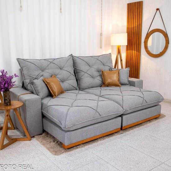 Sof� Retr�til Reclin�vel Malibu 2.50m Linho Cinza 1008 - D33 e Molas Ensacadas
