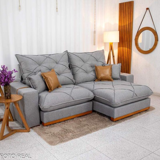 Sof� Retr�til Reclin�vel Malibu 2.50m Linho Cinza 1008 - D33 e Molas Ensacadas