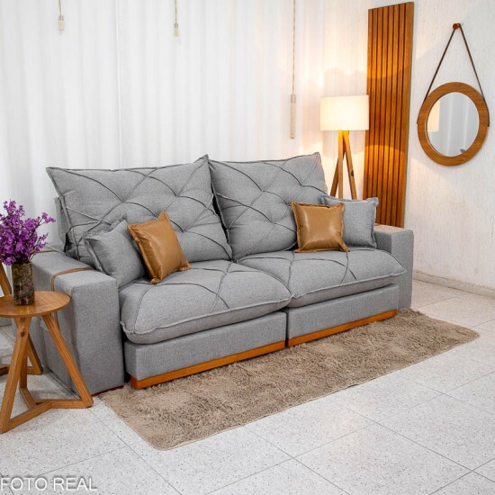 Sof� Retr�til Reclin�vel Malibu 2.50m Linho Cinza 1008 - D33 e Molas Ensacadas