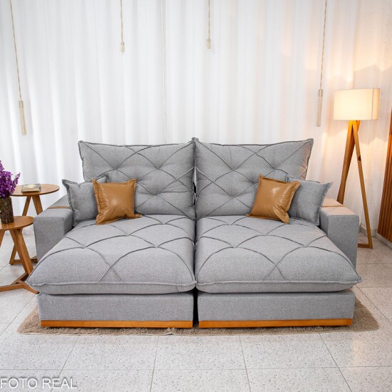 Sof� Retr�til Reclin�vel Malibu 2.50m Linho Cinza 1008 - D33 e Molas Ensacadas